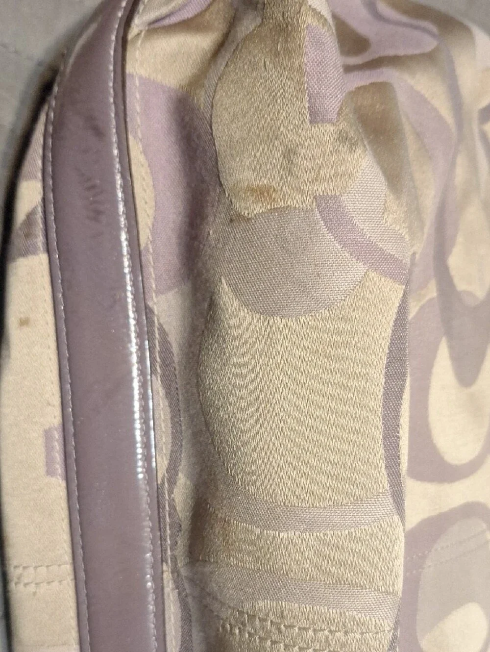 Coach Signature Canvas Shoulder Tote in Taupe and Light Purple
